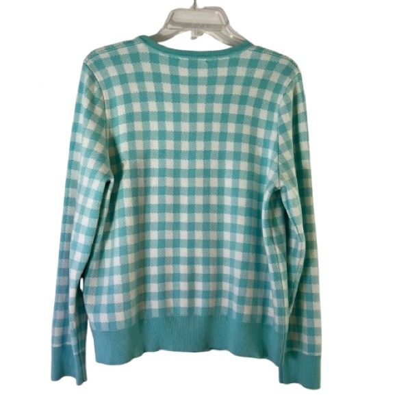 Draper James Women’s Gingham Turquoise & White Cardigan Sz L Preppy Academia - Picture 2 of 7